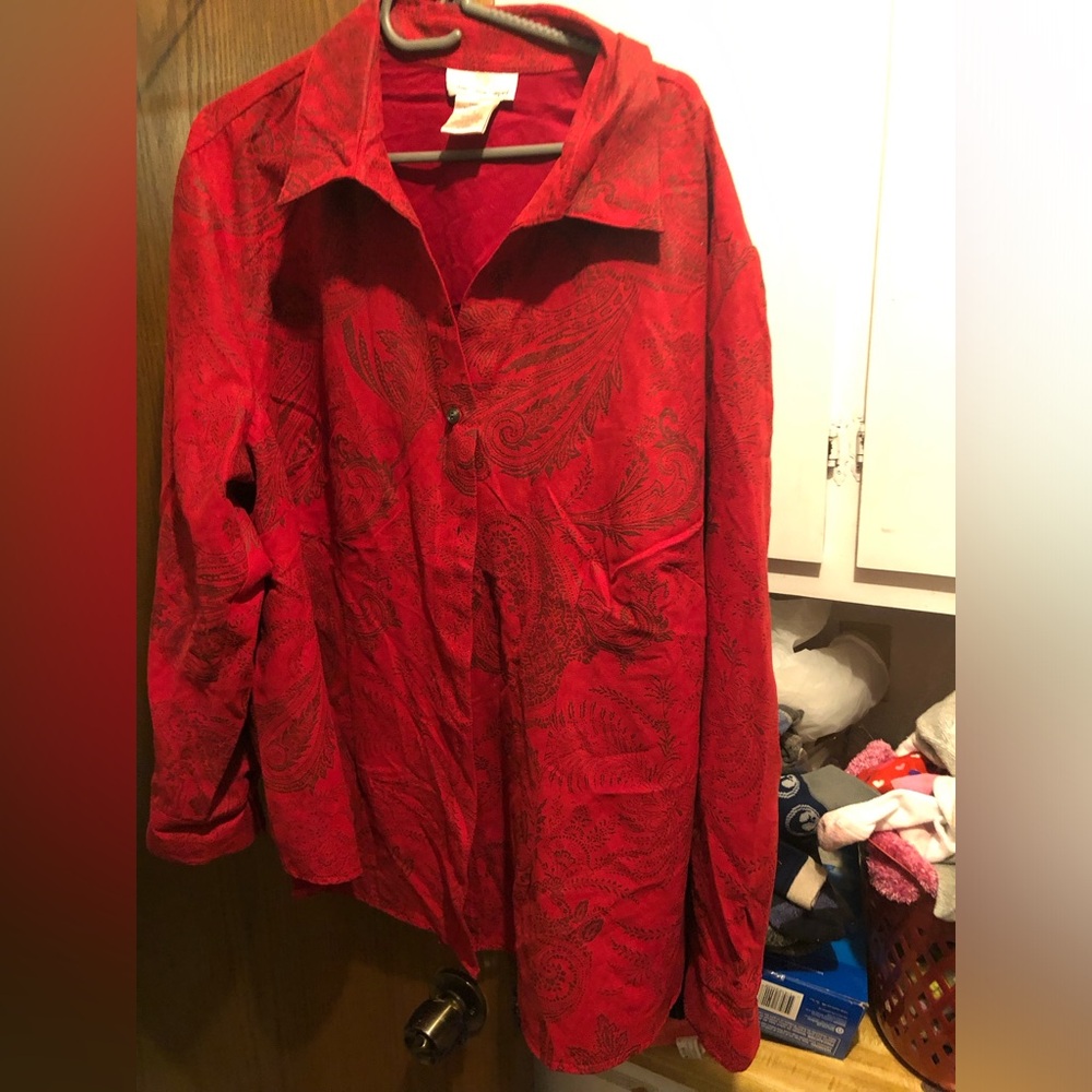 Faux Suede Red Paisley Button-Up Shirt- $40 or $35 w/offer